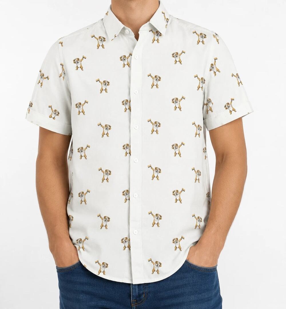 Denim & Flower Ricky Singh Shirt Mens Small Off-White Rainbow Dog Cotton